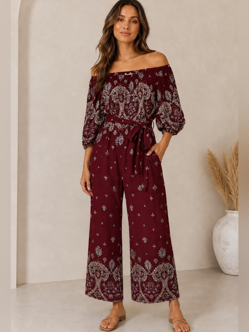 Jaase 'Golden Temple' Off the Shoulder Jumpsuit